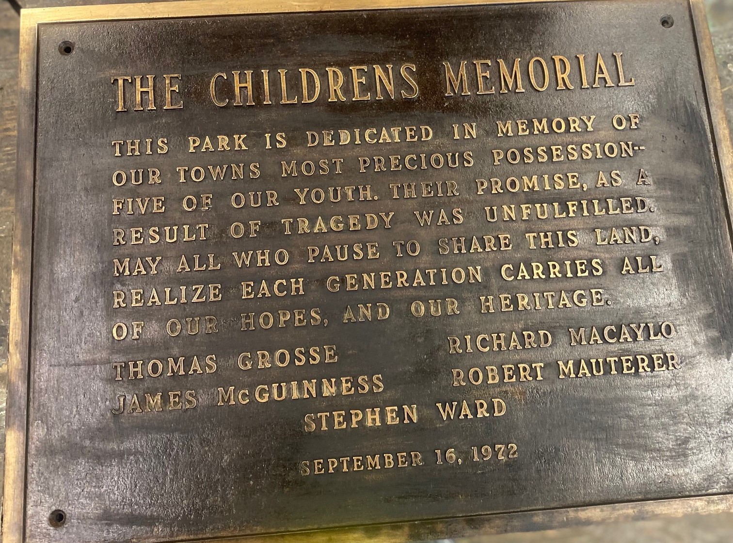 This plaque originally placed in 1972 is being replaced by a new memorial to the five boys who died in the March 24, 1972, bus crash.
